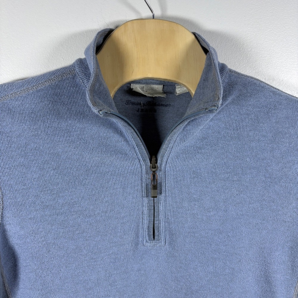 Tommy Bahama Jeans Mens Reversible Quarter Zip‎ Pullover Blue Cotton Tencel M